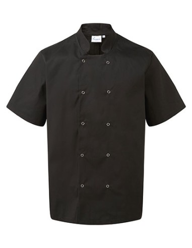 P-PR664-Studded Front Short Sleeve Chefs Jacket
